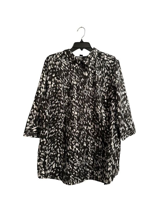 Roman’s Tops - Roamans Blouse, Womens 24W, Black Gray, White, Geometric Circles Business Blouse